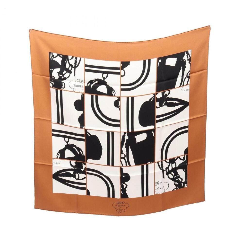 Hermes Carre 70 EN DESORDRE Scarf/Muffler, Silk, Women's, Brown, White, Black